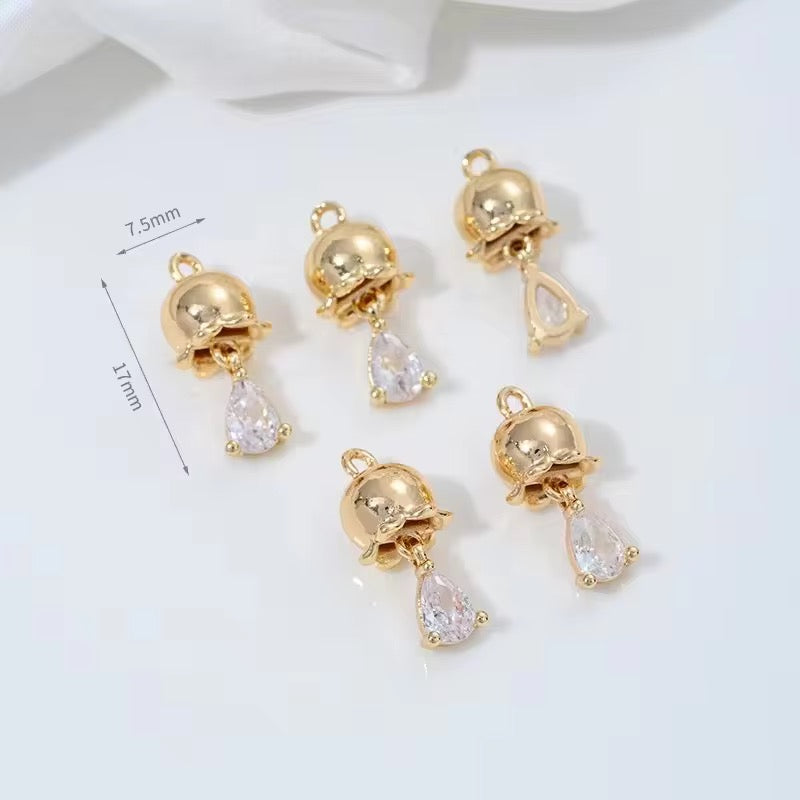 SS 3163 Bell drop Zircon 14k Gold plated charm ( 1 pc ) Anti tarnish