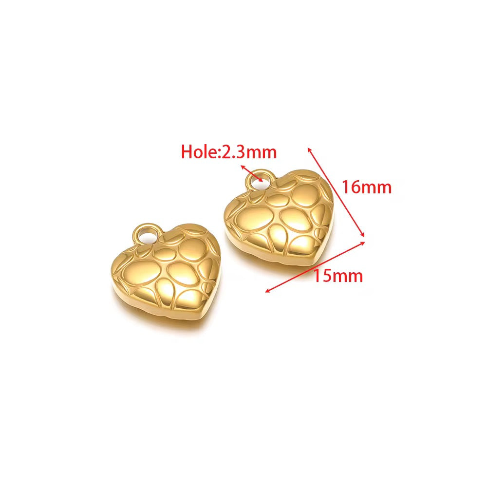 SS 2851 Chunky Patterned Heart charm 18K Gold plated stainless steel ( 1 piece ) Anti tarnish
