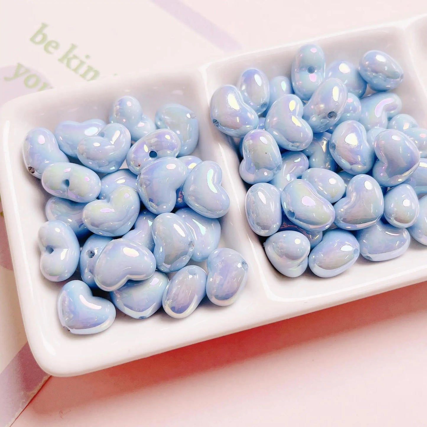 BBB 162 (D) Blue rainbow Luminous heart uv plated holographic irrediscent Acrylic bead ( 1 pc )
