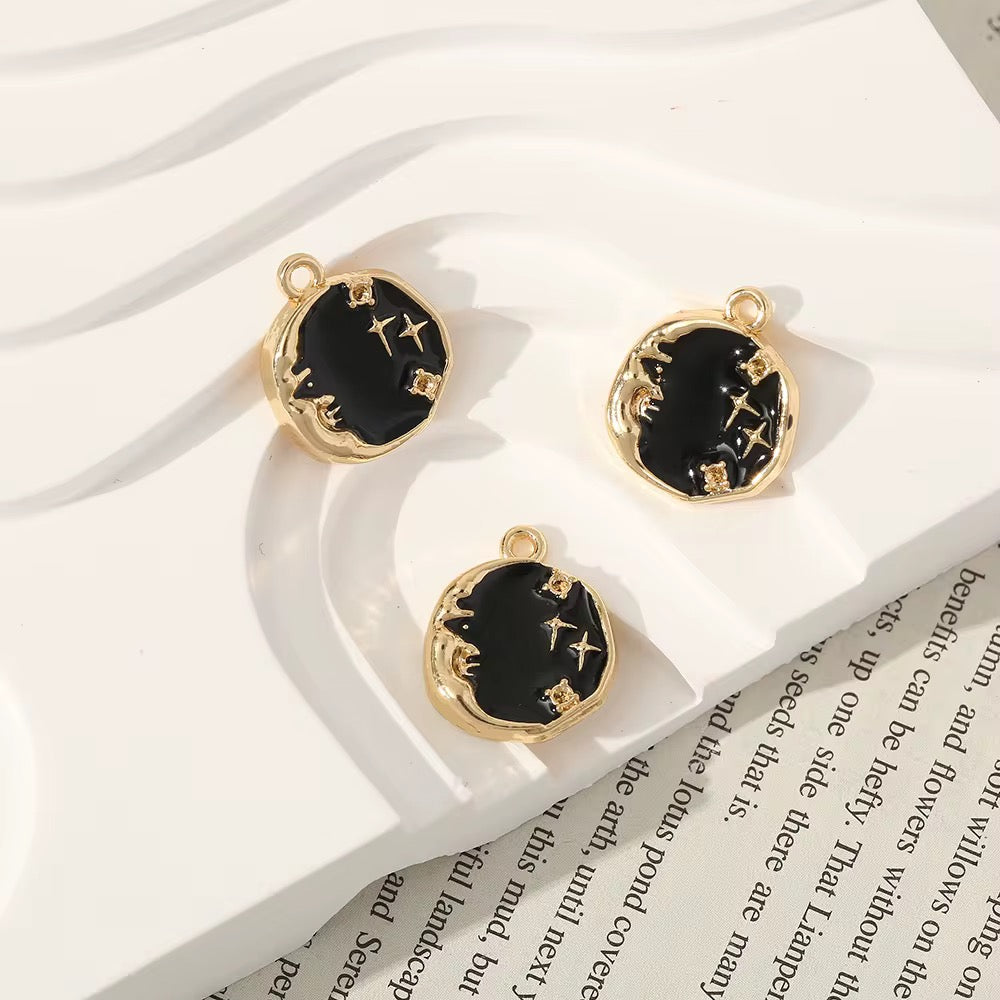 SS 2899 Navy Black Star and Moon Enamel Alloy Premium charm ( 1 pc ) Tarnish Resistant ( 14:15 mm )