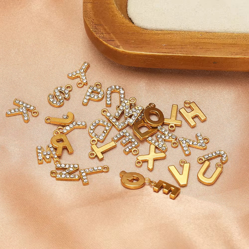 SC12F Alphabets Zircon charm 18k Gold PVD plated 316 stainless steel ( 1 pc ) Anti tarnish