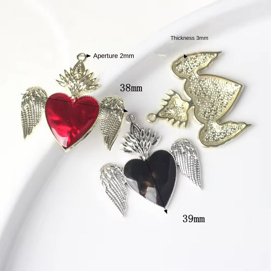 AP 2272 Red heart wing big silver plated Alloy charm ( 1 pc ) - tarnish resistant- premium quality