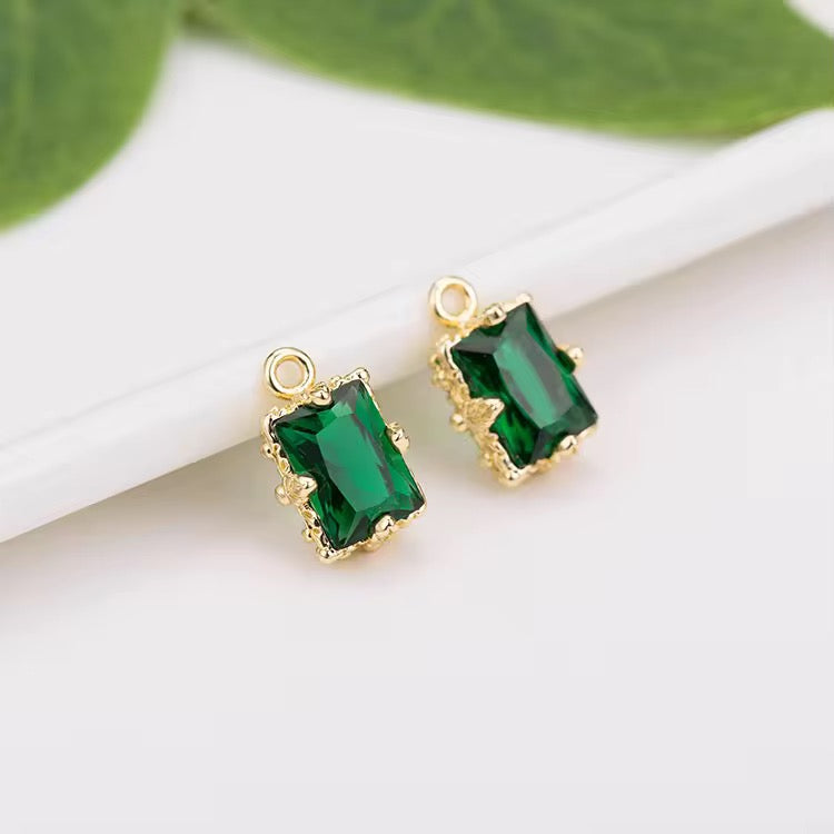 CZ 2279 Green Glass rectangle Zircon 18k gold plated charm ( 1 pc ) - anti tarnish