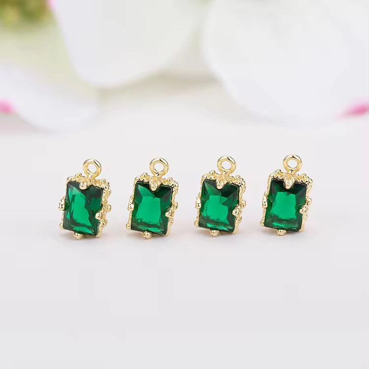 CZ 2279 Green Glass rectangle Zircon 18k gold plated charm ( 1 pc ) - anti tarnish