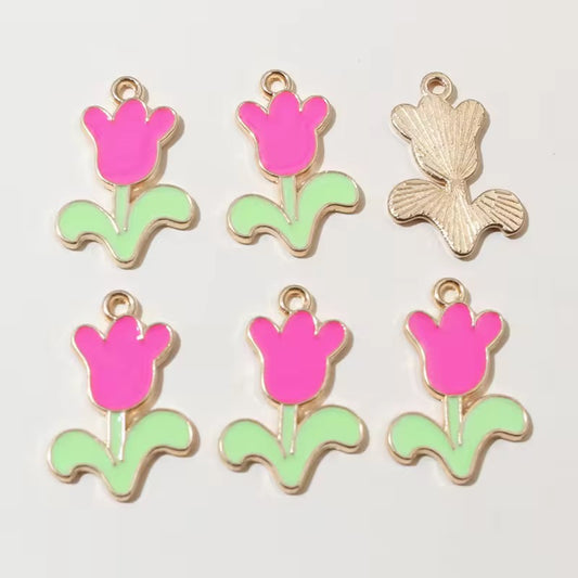 EC01D Tulip Flower Enamel Charm ( 1 pc ) High Quality Shine