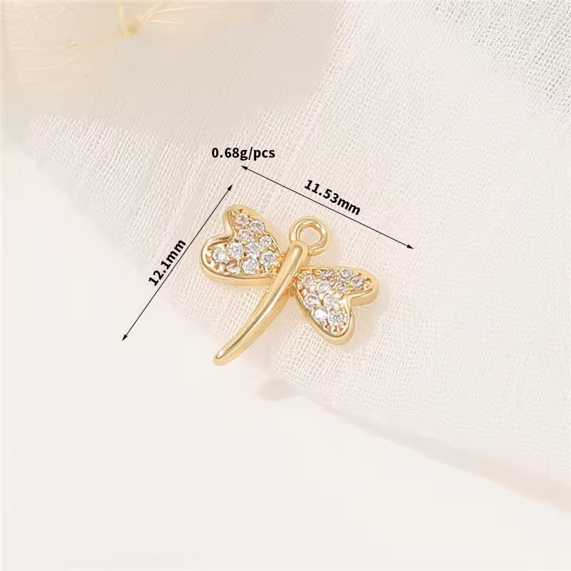 CZ 2283 Dragonfly mini zircon 14k gold plated charm ( 1 pc ) - anti tarnish