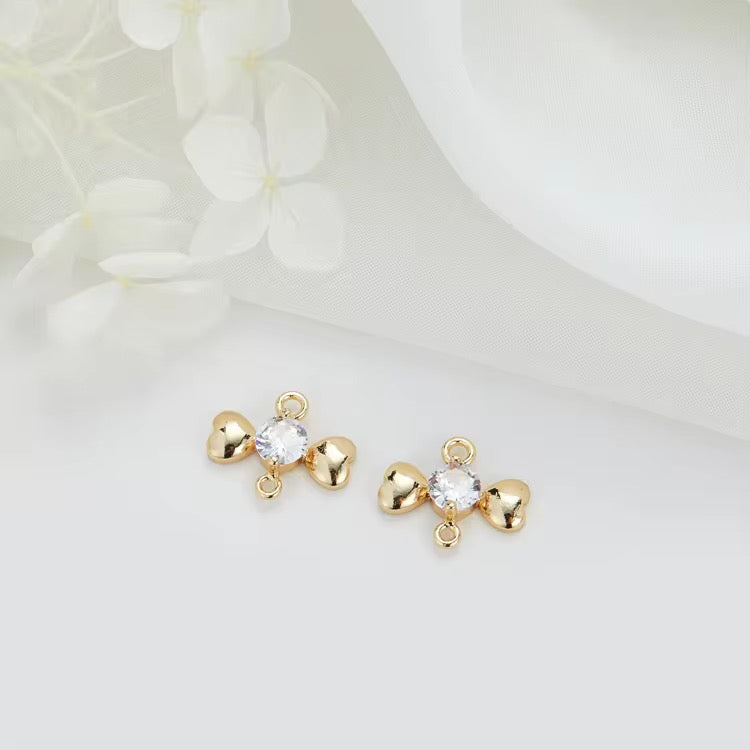 CZ 2286 heart Bow zircon connector 14k gold plated ( 1 pc ) - anti tarnish