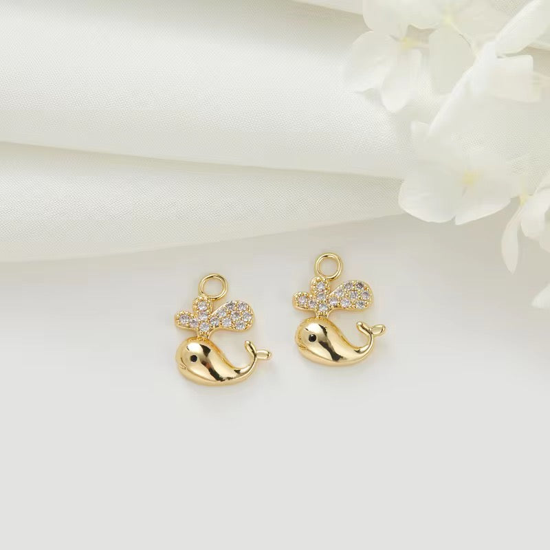 CZ 2287 Cute whale zircon charm 14k gold plated ( 1 pc ) - anti tarnish