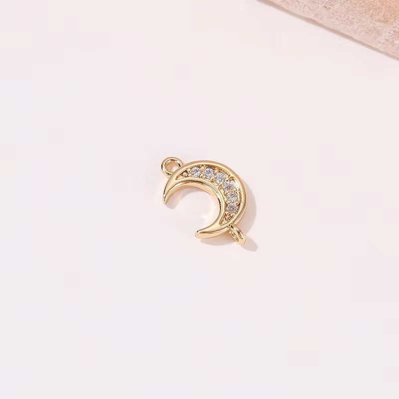 CZ 2288 Cute moon zircon connector 14k gold plated ( 1 pc ) - anti tarnish