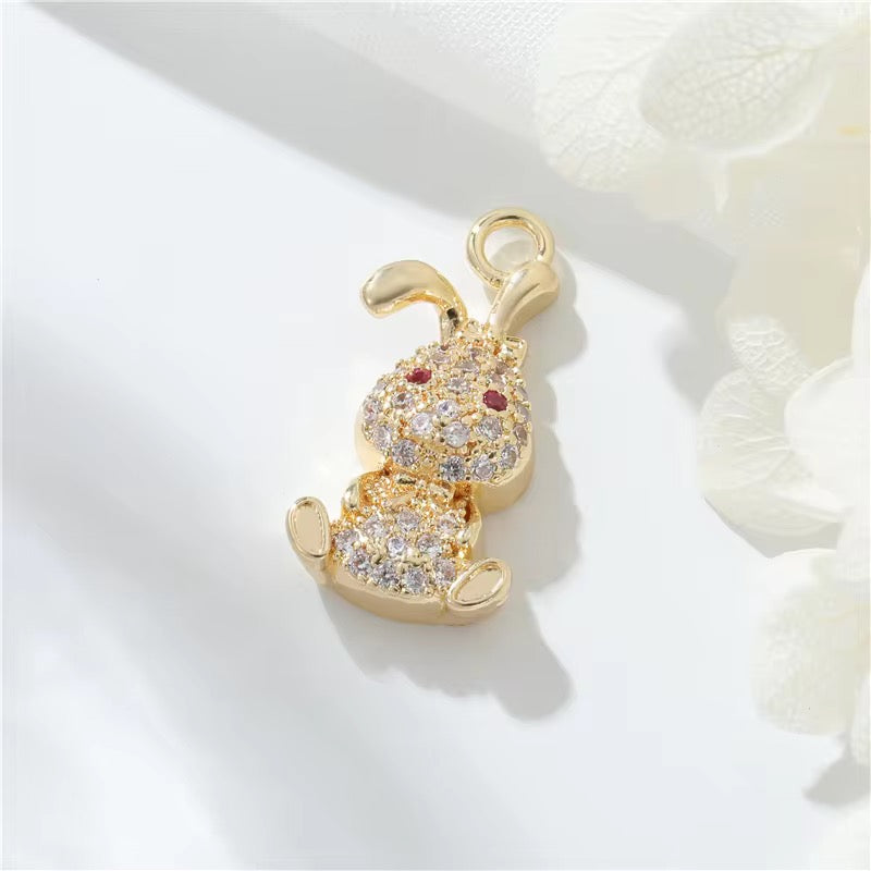CZ 2290 Cute Rabbit zircon charm 14k gold plated ( 1 pc ) - anti tarnish