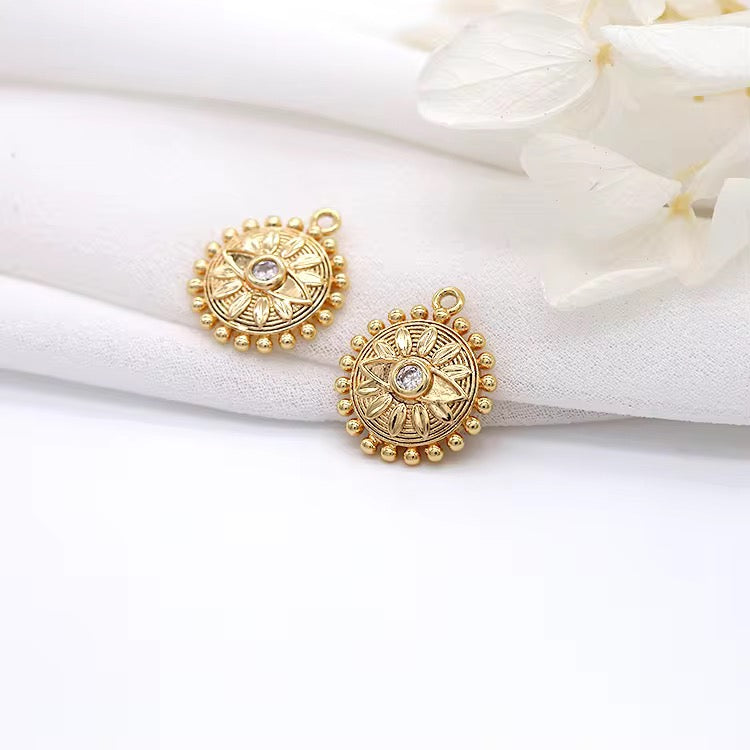 CZ 2291 Evil eye zircon 14k gold plated charm ( 1 pc ) - anti tarnish