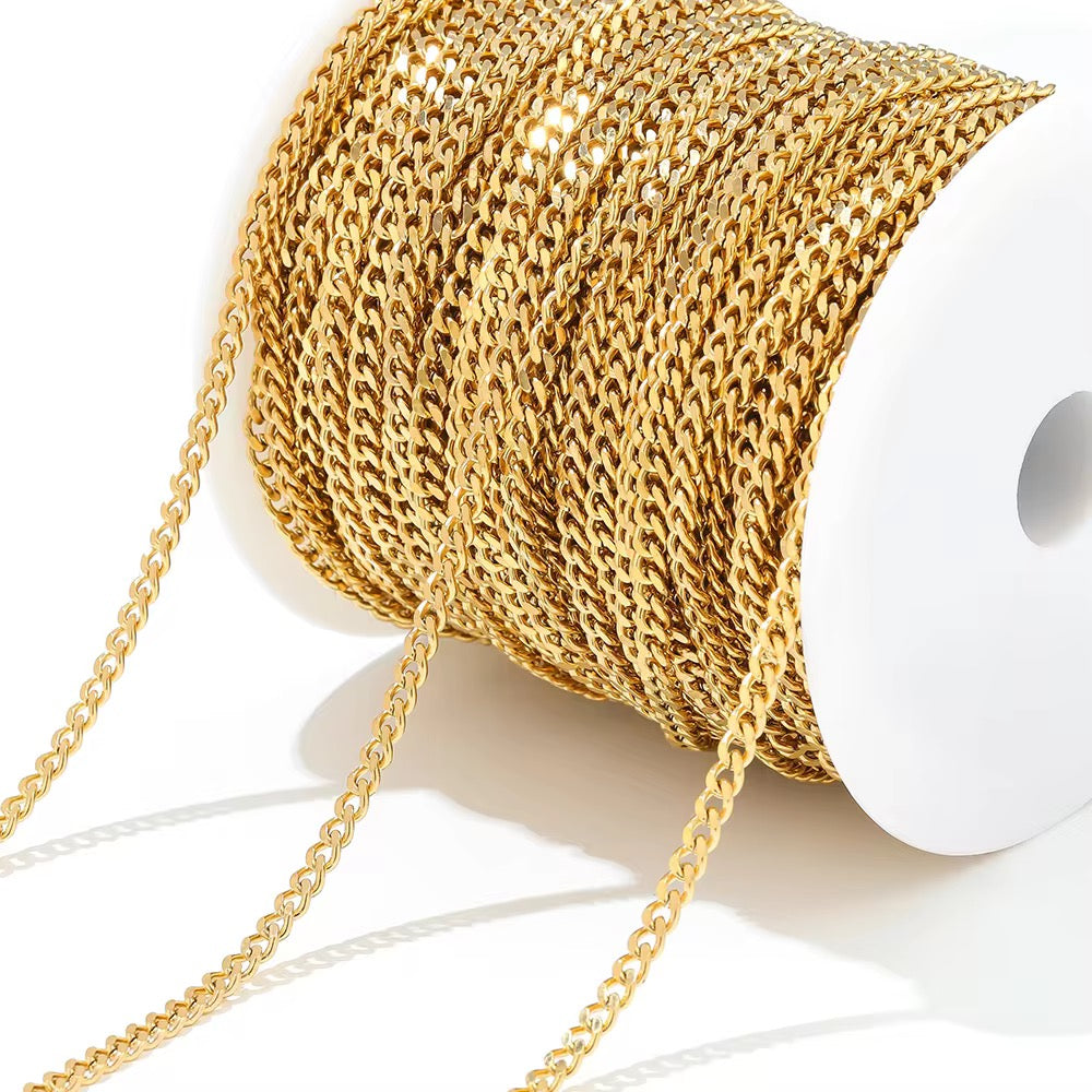 CN 311 Figaro Cuban Chain 18k Gold PVD plated stainless steel chain ( 1 feet ) Anti tarnish (3mm)