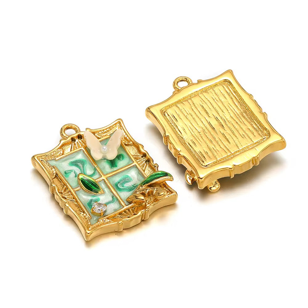 SS 3107 French Window Enamel Charm - 316 SS PVD ( 1 pc ) Premium Collectible | Anti tarnish