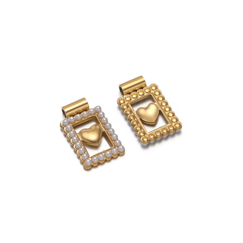 SC12J Heart Pearl Rectangle Charm 18k Gold PVD plated 316 stainless steel ( 1 pc ) Anti tarnish