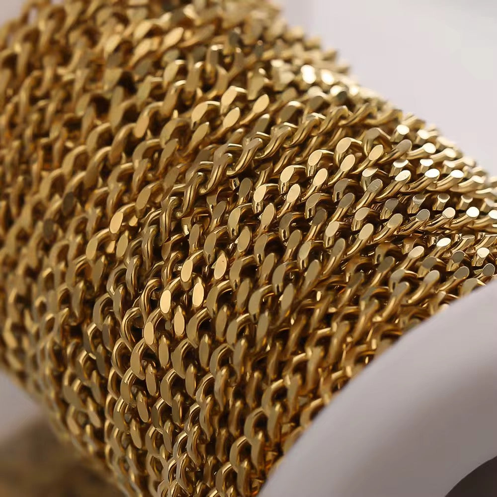 CN 265 Wide press thick 18k gold PVD plated Stainless steel chain ( 1 feet ) Anti tarnish ( 4.5 mm )