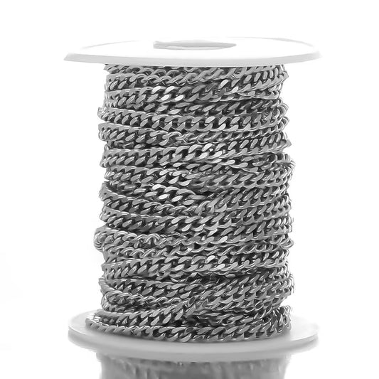 CN 266 Wide press thick silver Stainless steel chain ( 1 feet )Anti tarnish ( 4.5 mm )