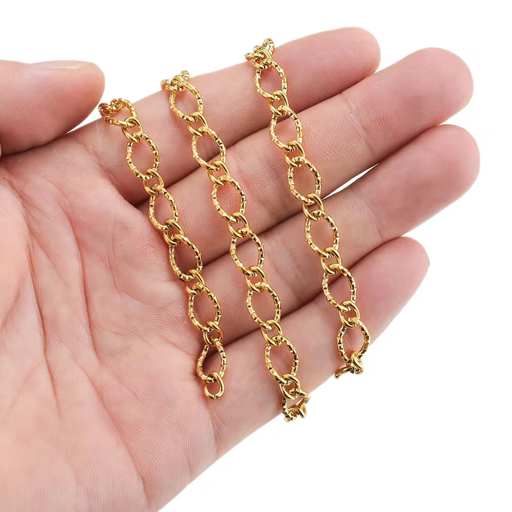 CN 269 Chunky textured Gold Stainless steel chain - per feet - Anti tarnish