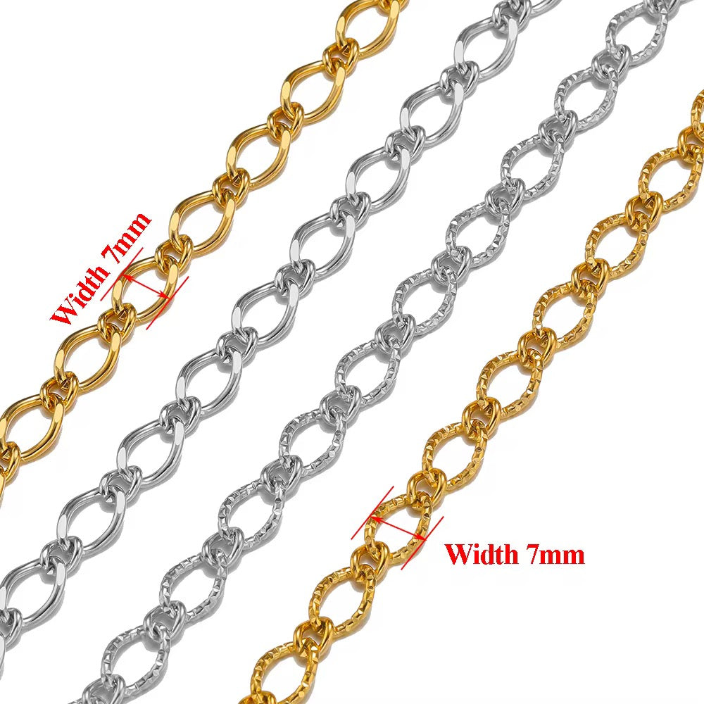 CN 270 Chunky textured Silver Stainless steel chain - per feet - Anti tarnish