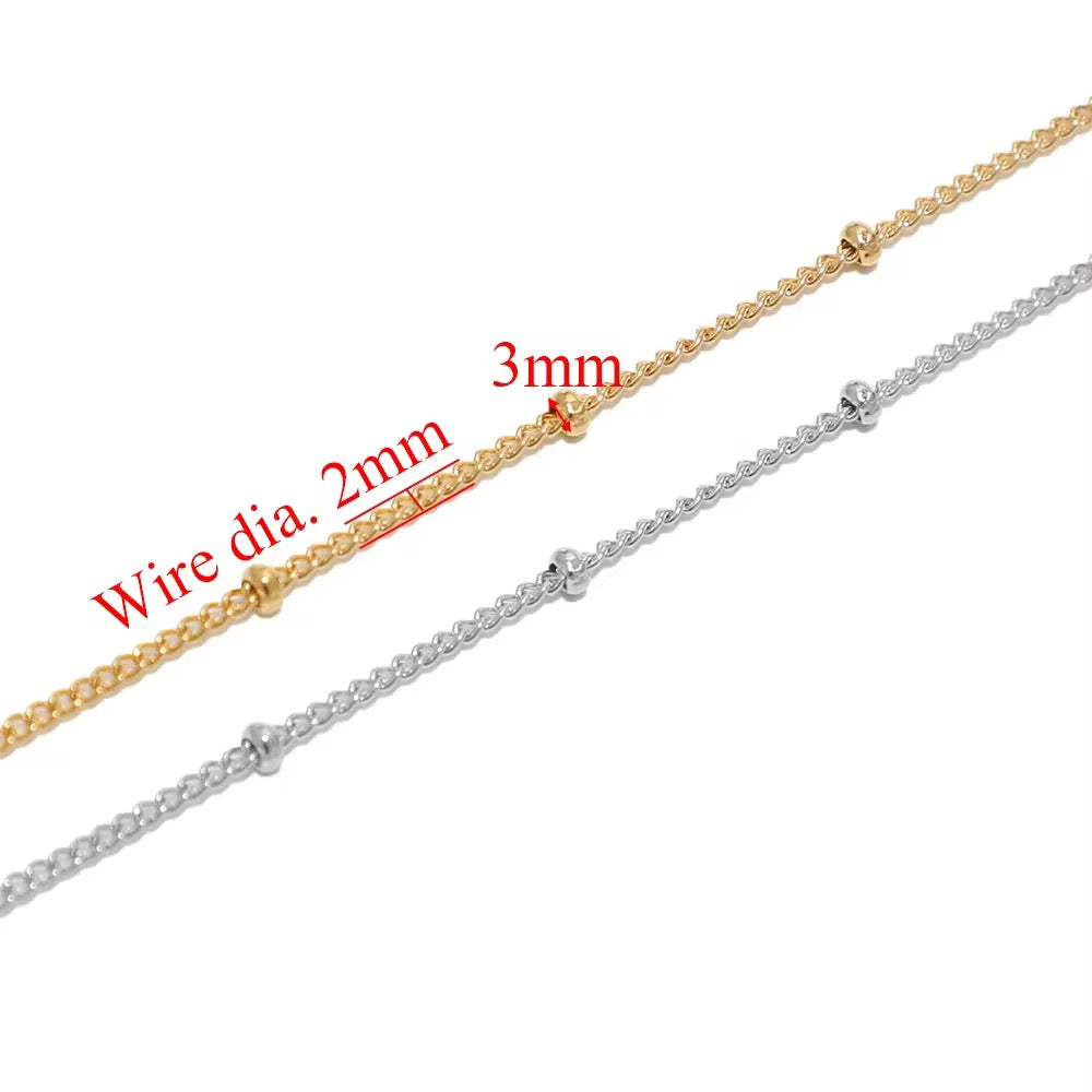 CN 61 Satellite Bead Curb chain Silver Stainless steel ( 1 feet ) Anti tarnish