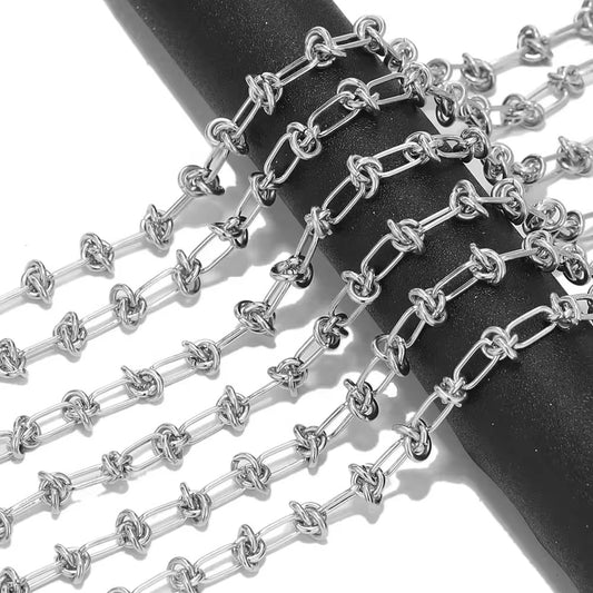 CN 273 Chunky knot Silver Stainless steel chain - per feet - Anti tarnish