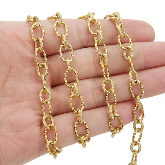 DIYS306 Chunky Textured Oval chain ( 1 feet ) Silver PVD
