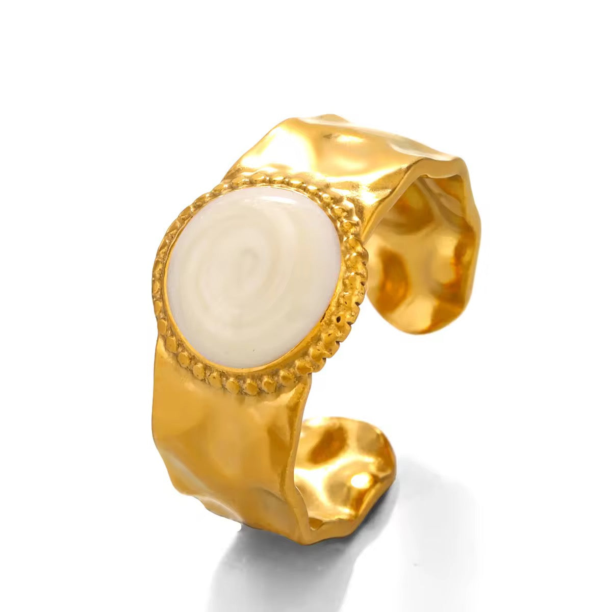 SJ 49 White stone chunky Ring Adjustable - 18k stainless steel - Anti tarnish - Wholesale