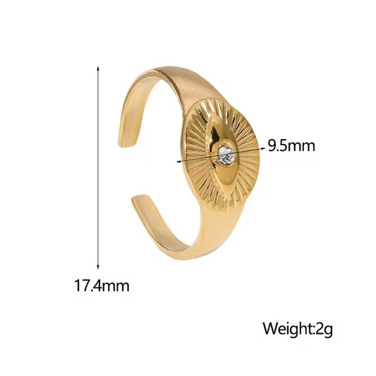 SJ 53 Zircon Evil eye adjustable Ring - 18k gold PVD Plated stainless steel - Anti tarnish - Wholesale