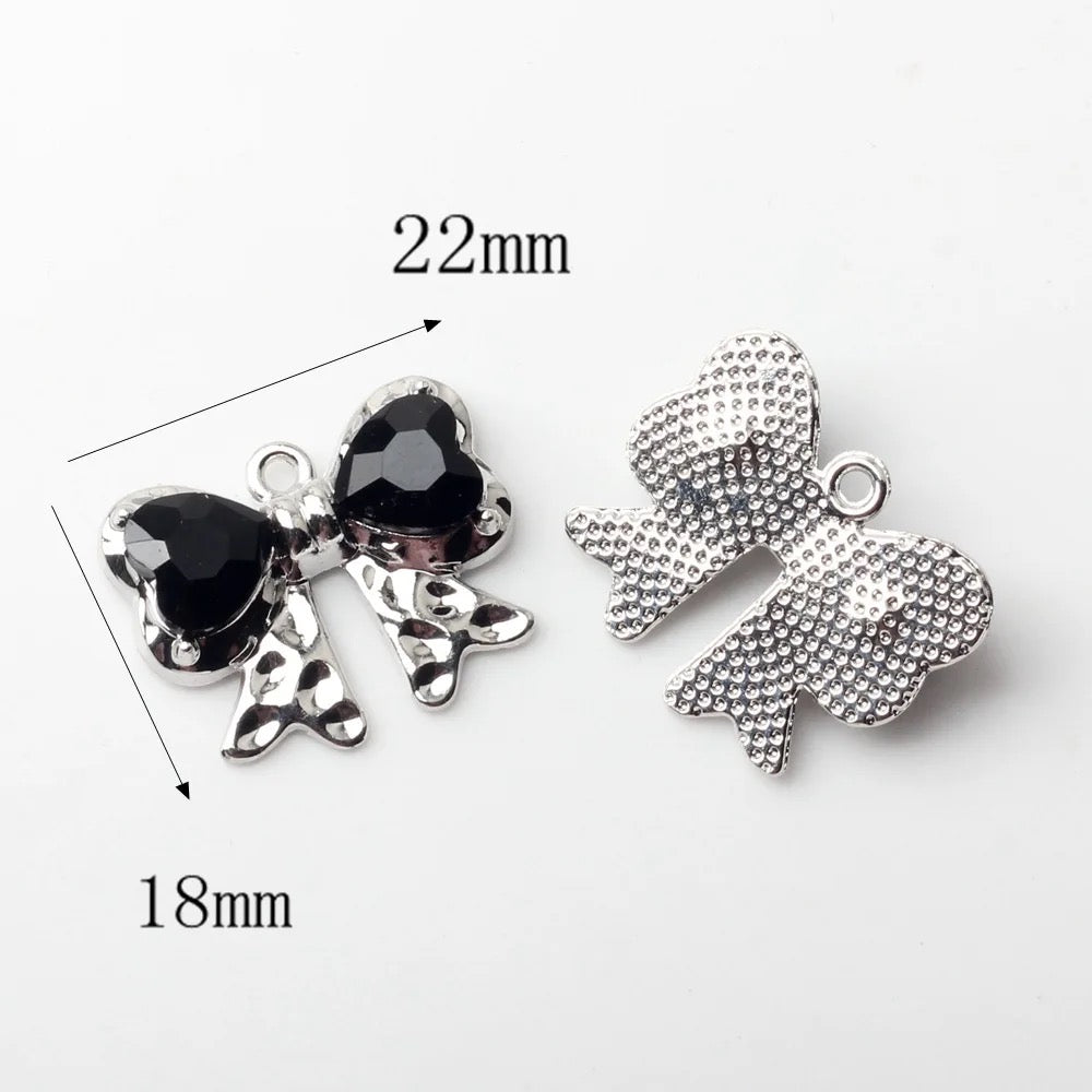 SS 1203 Black bow silver plated alloy charm ( 1 pc ) Tarnish resistant ( 22:18 mm )