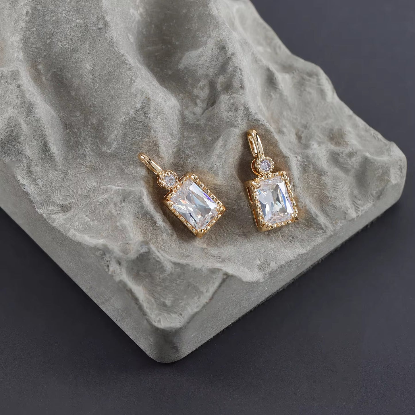 CZ 2299 Square diamond Zircon charm 18k gold plated ( 1 pc ) - anti tarnish