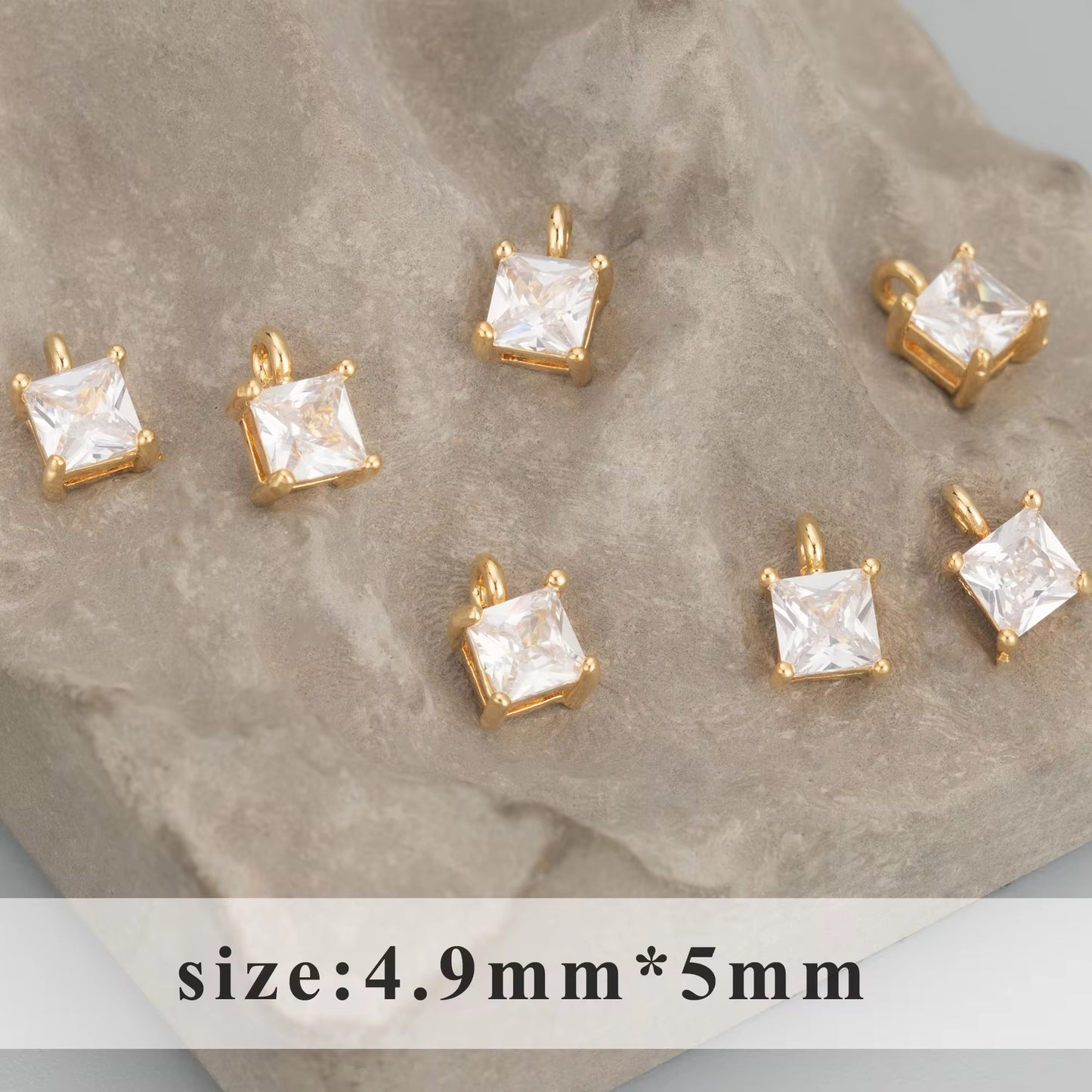 CZ 2303 Square Zircon charm 18k gold plated ( 1 pc ) - anti tarnish