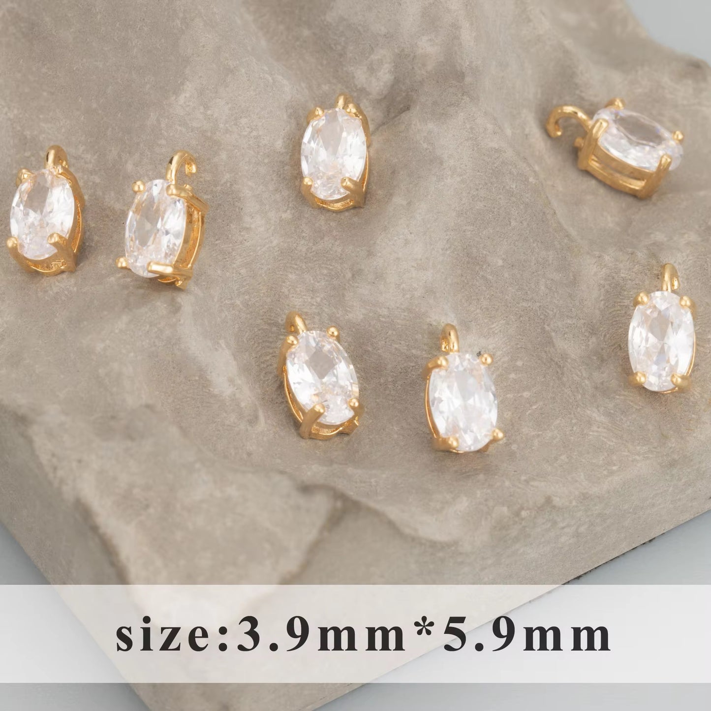 CZ 2304 Oval Zircon charm 18k gold plated ( 1 pc ) - anti tarnish