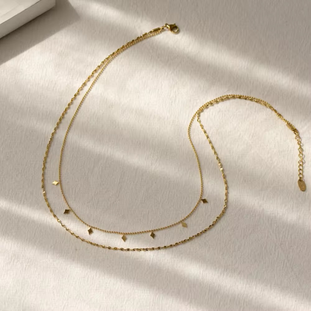 SS 72 Double Layered Rhombus Dangling Minimalistic Necklace - 18k stainless steel - Anti tarnish - Wholesale