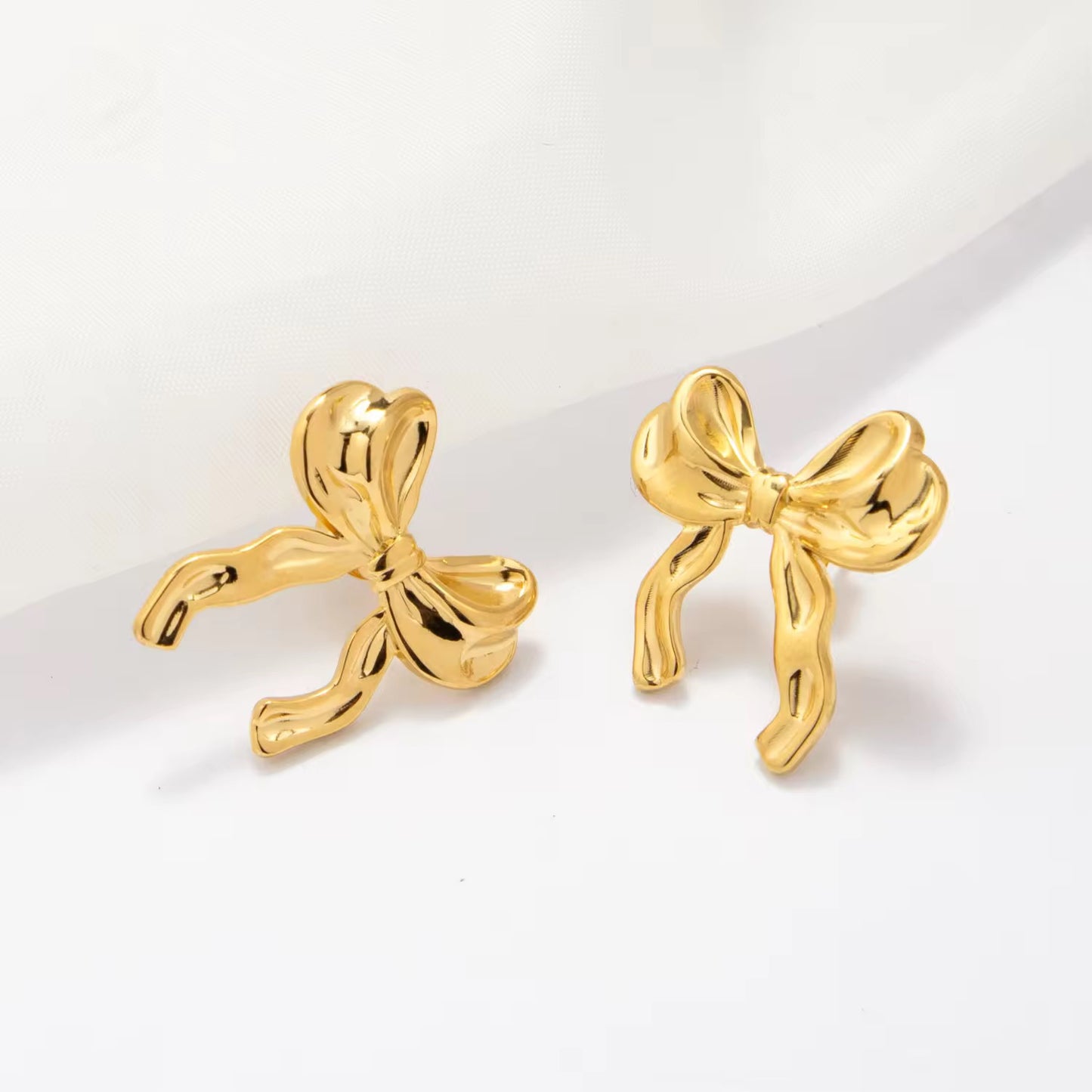 SS 75 Classic Ribbon Bow Earrings - 18k stainless steel - Anti tarnish - Wholesale