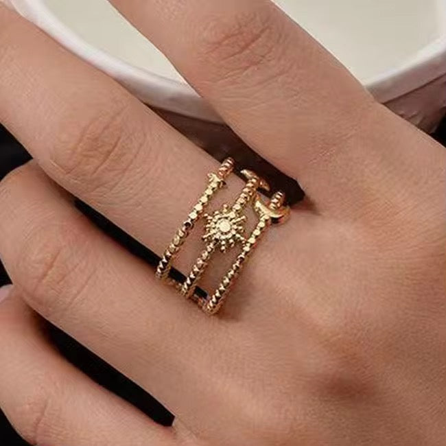 SS 77 Triple layer sun & moon Ring - 18k stainless steel - Anti tarnish - Wholesale