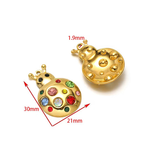 SS 2902 Colourful Zircon Lady Bug premium Charm 18K Gold plated stainless steel ( 1 piece ) Anti tarnish (30:21 mm )