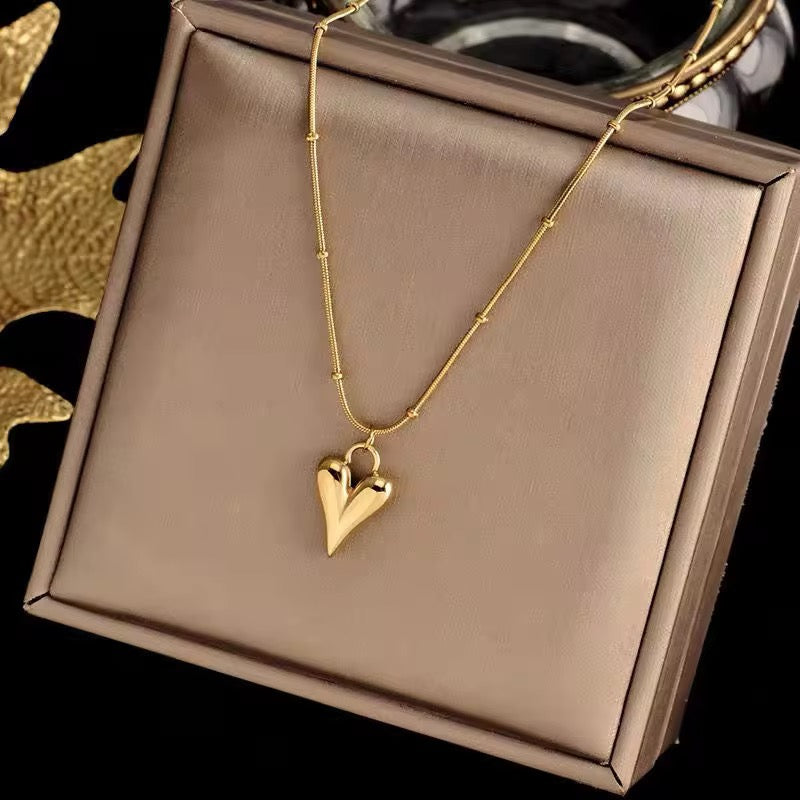 SJ 109 Heart bead chain Necklace - 18k PVD Plated stainless steel - Anti tarnish