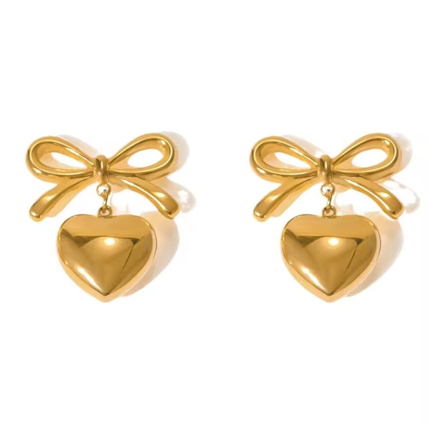 SS 117 Bow heart stud Earrings - 18k stainless steel - Anti tarnish - Wholesale