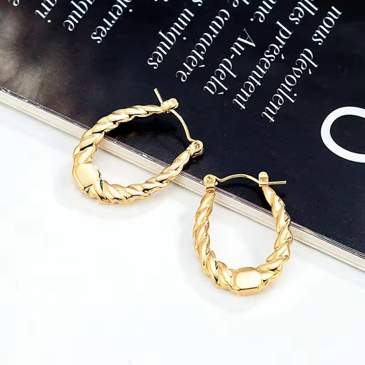SJ 118 Vintage style hoop Earrings - 18k gold PVD Plated stainless steel - Anti tarnish - Wholesale