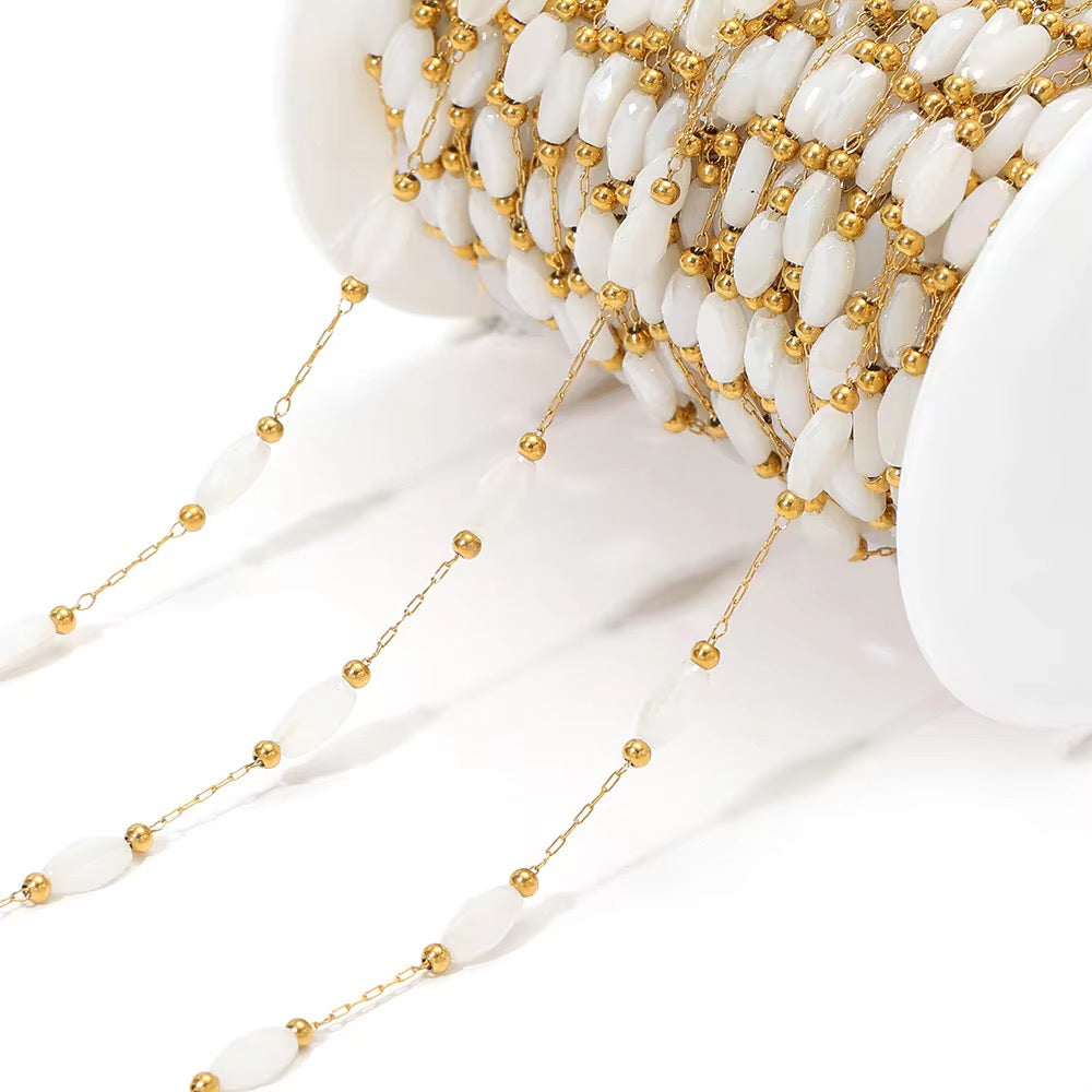 CN 382 White crystal Handmade 18k gold PVD plated 316 Stainless steel chain ( 1 feet ) Anti tarnish