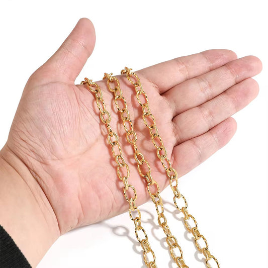 CN 381 Chunky Textured Oval Chain 18k Gold PVD plated 316 Stainless steel ( 1 feet ) Anti tarnish