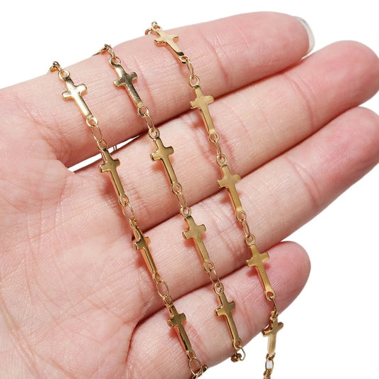 CN 17 Cross Gold Stainless steel chain ( 1 Feet ) Anti tarnish