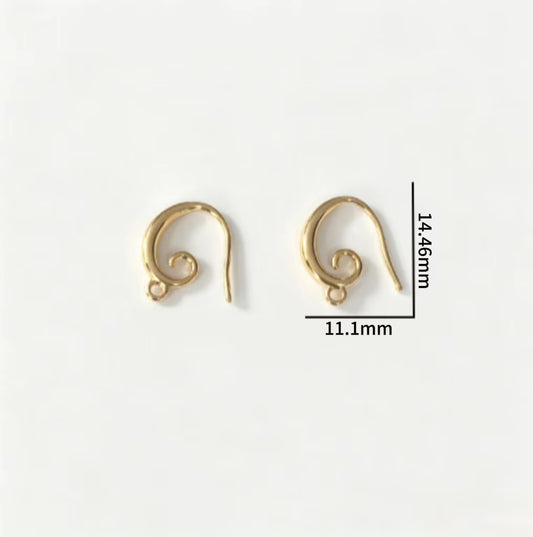GPS03K Curved Ear Hook ( 2 pc ) 18k Gold
