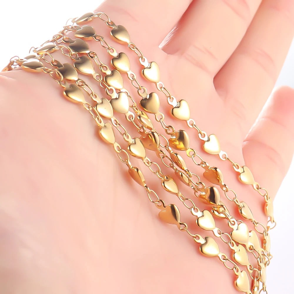 CN 145 Heart link Stainless steel chain - per feet - Anti tarnish