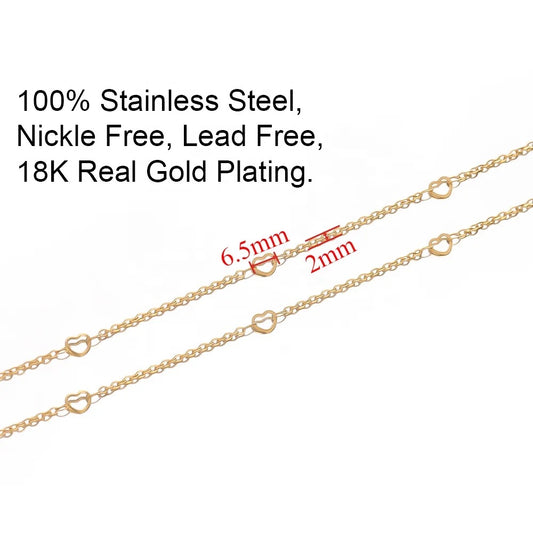 CN 55 Heart link chain 18k gold PVD plated 316 Stainless steel ( 1 feet ) Anti tarnish