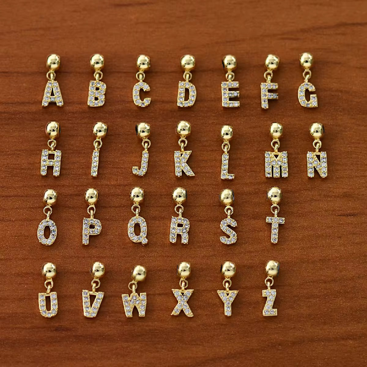 GP 2343 tiny zircon Alphabets 14k gold plated charm with bead connector ( 1 pc ) - anti tarnish
