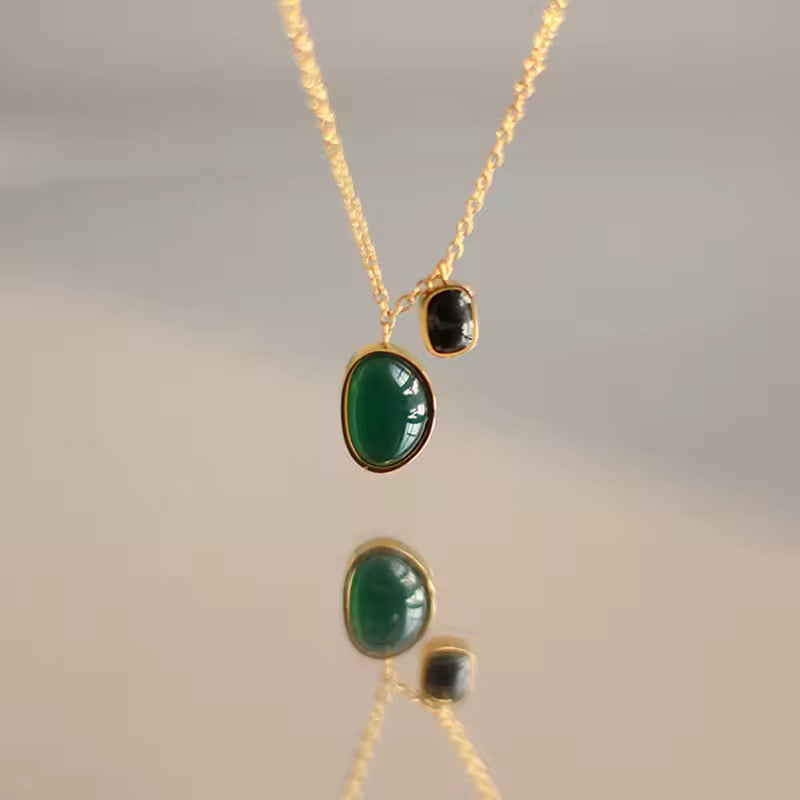 SS 47 Emerald black stone necklace- 18k stainless steel - Anti tarnish