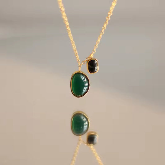 SJ 47 Emerald black stone necklace- 18k stainless steel - Anti tarnish