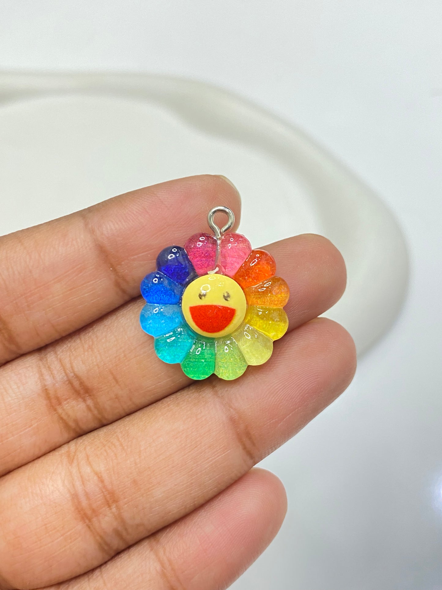 BRC 011 (E) Rainbow smiley flower resin charm with hook ( 1 pc )