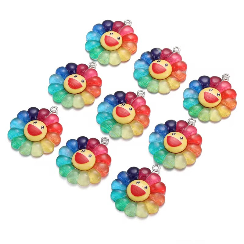 BRC 011 (E) Rainbow smiley flower resin charm with hook ( 1 pc )
