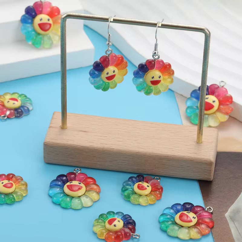 BRC 011 (E) Rainbow smiley flower resin charm with hook ( 1 pc )
